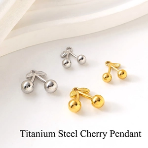 3D Cherry Pendant Charms 304 Stainless Steel Vacuum Plated DIY Jewelry Making Accessories For Necklaces Bracelets Elegant Women