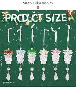 Detailed size and color display of acrylic pinecone ornaments in various crystal hues