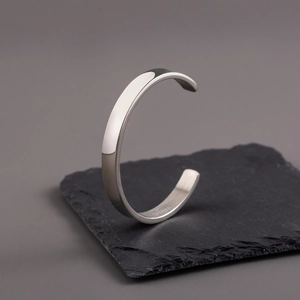 Open Cuff Bracelet Stainless Steel Polished Geometric Curved Surface Minimalist Fashion Accessories For Men Classic Cool