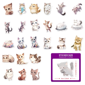 50-piece set of cute watercolor cat stickers with dimensions 5.6x6cm for laptops