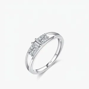 925 Sterling Silver Ring For Women Minimalist Double Layer Line Band Rectangle Round Cubic Zirconia Jewelry Gift