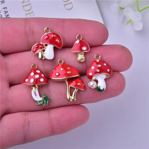 Cute red mushroom alloy charms with white spots and gold finish for DIY jewelry