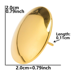 Macro shot of 2.0cm gold stainless steel round disc earring with precise dimensions