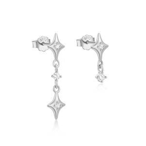 Macro shot of S925 sterling silver star earrings with zircon and S925 hallmark stamp