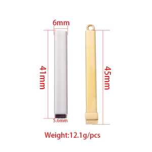 Polished stainless steel cylinder bar pendants in gold and silver with size dimensions