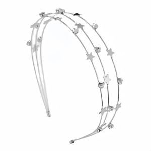 Multilayer silver metal headband with stars and rhinestones for women hair styling