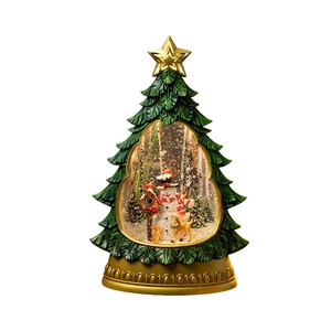 Christmas tree musical snow globe decoration with glowing LED lights and resin craftsmanship