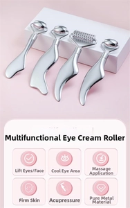 Detailed set of four silver stainless steel eye massagers for lifting and firming skin