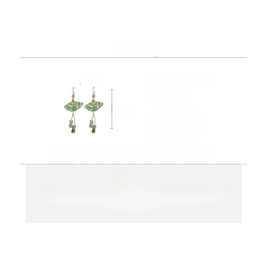Detail view of fan-shaped resin earrings with alloy components and precise dimensions