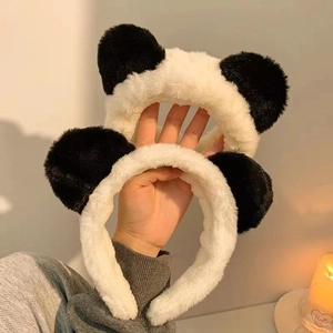 Cute panda plush headband with soft bear ears for washing face and makeup routines
