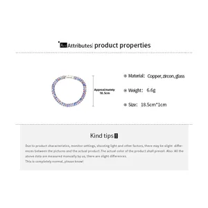 Spécifications détaillées du bracelet en cuivre et zircon avec dimensions et matériaux