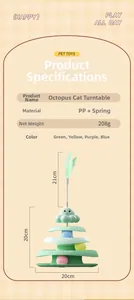 Three-tier octopus cat turntable toy with colorful balls and a top feather spring accessory