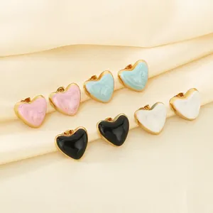 Heart Stud Earrings Stainless Steel Enamel Drip Oil Marble Texture Sweet Luxury Jewelry Women
