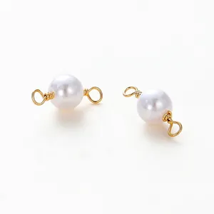 Double-loop white pearl connectors with 18K gold-plated wire for DIY jewelry making