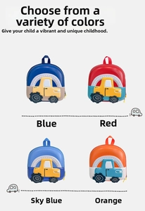 Waterproof EVA car-shaped backpacks for kids in blue, red, light blue and orange