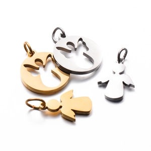 Polished stainless steel angel charms in gold and silver finish for DIY jewelry
