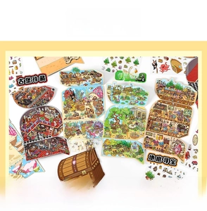 Detail view of colorful Treasure Exploration themed DIY landscape decorative stickers