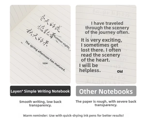 Detail showing ink-resistant lined paper quality comparison on A6 mini notebook