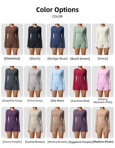 Macro display of 15 rich color options for the brushed yoga set with seamless finish