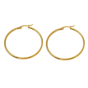 Classic 18K gold plated stainless steel hoop earrings for women on white background
