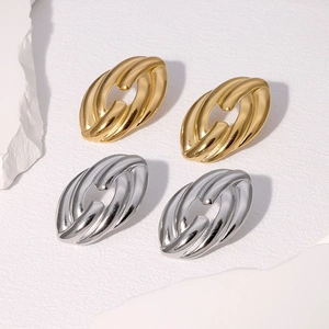 Geometric Twist Oval Stainless Steel Earrings For Women High End Modern Minimalist Braided Hoop Studs Gold Silver Color