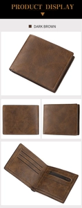 Detailed views of a dark brown men's bifold wallet with card slots and bill compartment