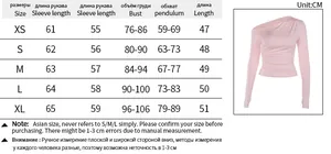 Detailed size chart for off-shoulder slim fit long sleeve top in centimeters for precise fitting