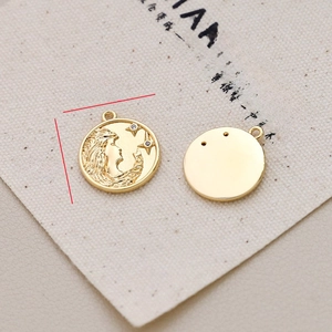 Detailed macro view of 15mm vintage gold coin pendant with female relief and star motifs