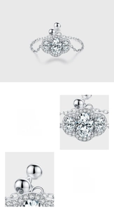 Close-up of S925 sterling silver ring featuring 5A zircons and adjustable pull chain
