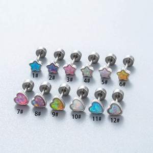 Titanium steel opal stud earrings in star and heart shapes with various color options
