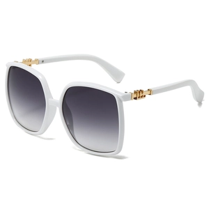 Stylish white oversized sunglasses with gradient grey lenses and golden metal accents
