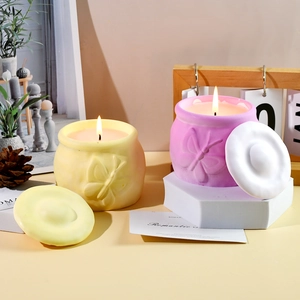 Tarro cerámico para velas con relieve de mariposa y tapa para aromaterapia y manualidades