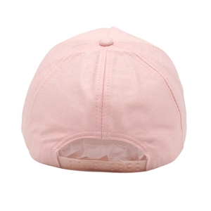 Vue détaillée arrière d'une casquette de baseball rose avec fermeture snapback réglable
