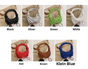 Collage of pleated underarm bags in seven trendy colors including silver and blue