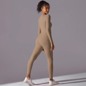 Close-up of the fitted back design and premium elastic fabric of the khaki bodysuit