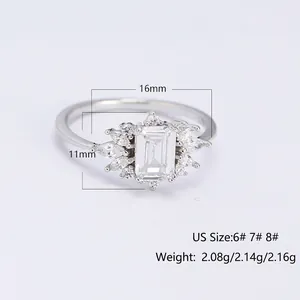 Luxurious S925 silver ring with large emerald cut zircon and marquise side stones