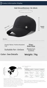 Guida alle taglie del cappello in cotone con tesa 9cm e circonferenza 56-60cm