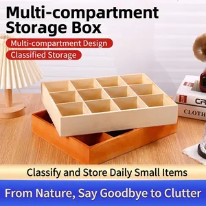 Multi-compartment wooden storage box for organizing desktop stationery or nuts