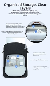 Detail view of laptop sleeve showing organized interior compartments for mouse and keyboard
