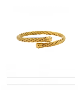 Macro shot of 6mm thick gold twisted wire cable bracelet with ball ends in stainless steel