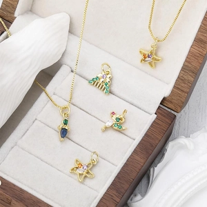 French vintage starfish pendant and gold necklace set with colorful zircon stones
