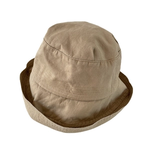 Japanese style khaki cotton bucket hat with foldable brim and reinforced stitching details