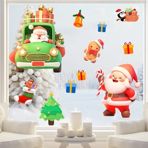 Dettaglio adesivi per finestre 3D natalizi con Babbo Natale, albero e omino pan di zenzero