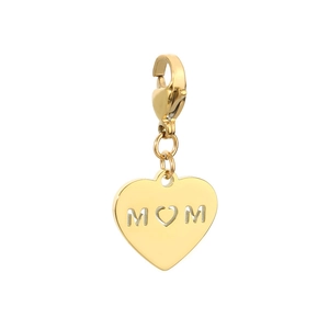 Golden heart-shaped MOM letter pendant with lobster clasp in polished titanium steel