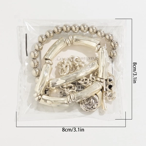 Silver bead bracelet set with heart pendant and T-Bar clasp in clear 8x8cm packaging