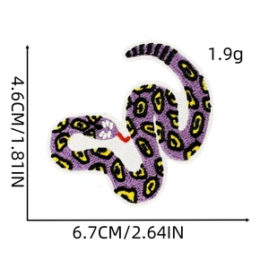 Detailed size specifications for purple leopard snake embroidery patch on white background