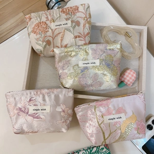 Jacquard Floral Embroidery Mini Makeup Bag Zipper Small Pouch Organizer For Lipstick Earphone Women Vintage Style