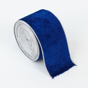Royal blue velvet Christmas ribbon with silver edges for holiday tree decoration