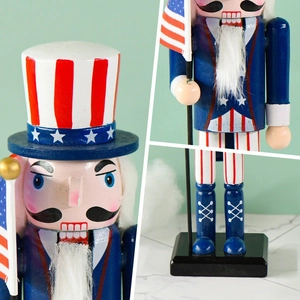 25cm American Uncle Nutcracker soldier figure with US flag stars and stripes theme