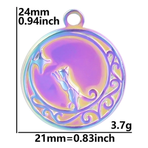 Detail of 18k gold plated cat and moon pendant with dimensions and weight specs
